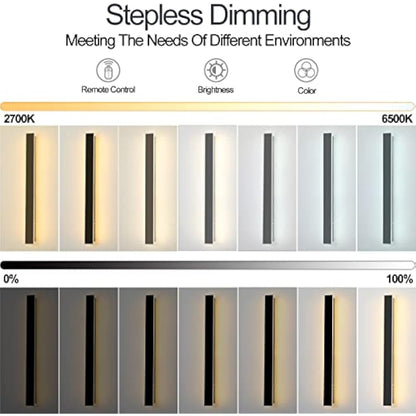 ZTWLEED Long Outdoor Wall Light,Dimmable Wall Light with Remote Control,LED Long Wall Lamp Villa 20W IP65 Waterproof Wall Lights Black,100CM Outdoor Wall Lamp for Patio Villa