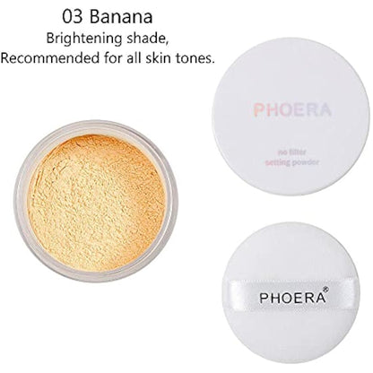 AQUAPURITY - PHOERA Loose Makeup Setting Matte Face Powder + Puff, Long Lasting Lightweight Foundation Make Up Fixer Beauty Blender Highlighter Palette Flash Photography (103 - Banana)