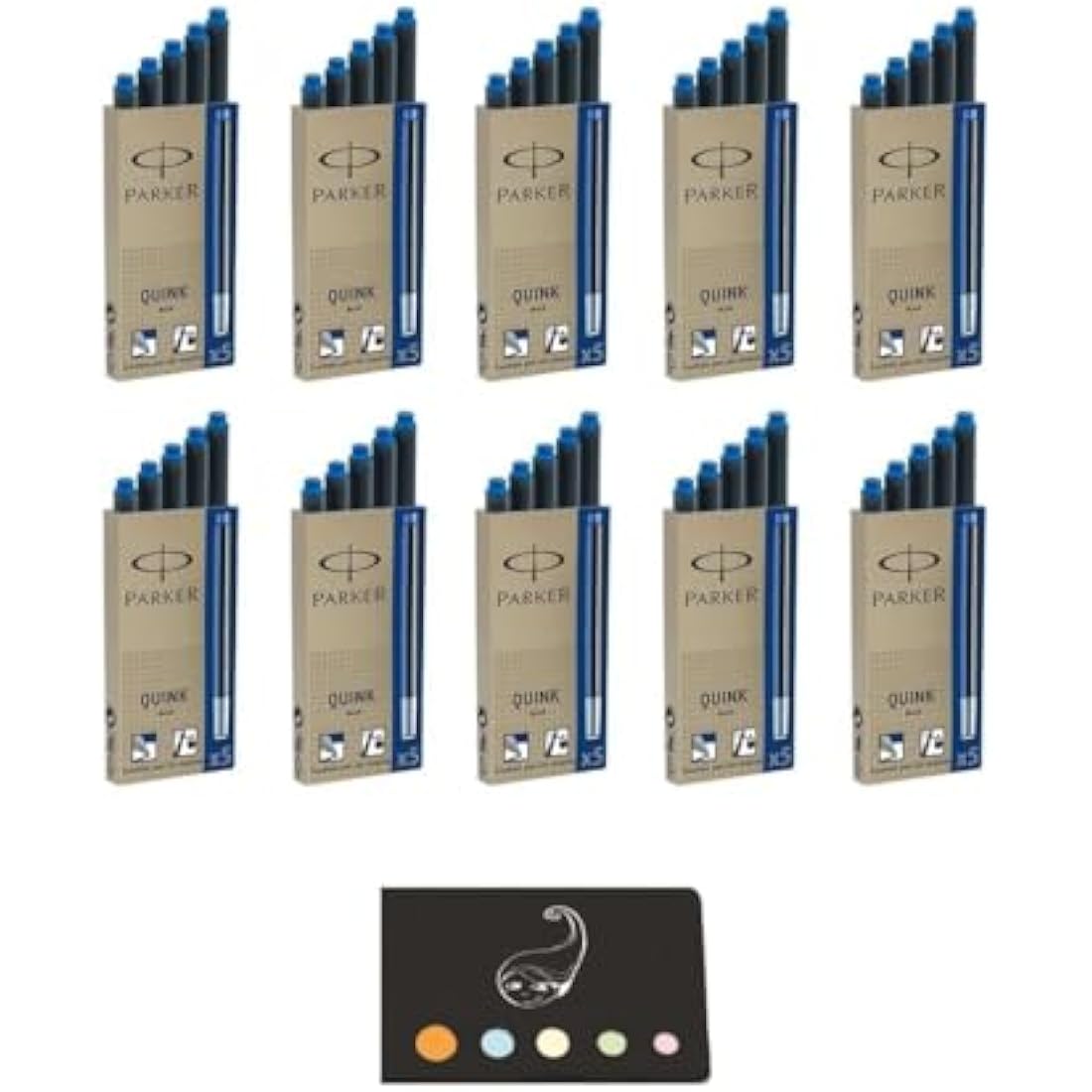 Parker Quink Ink Cartridges Long Blue (Pack of 50) + 1 Wooden Ruler "Cat" Blumie
