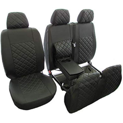 Texmar Designed to fit MERCEDES SPRINTER CRAFTER 2006-2018 RHD ALL BLACK ECO LEATHER Seat Covers 2+1 (1 single 1 double)