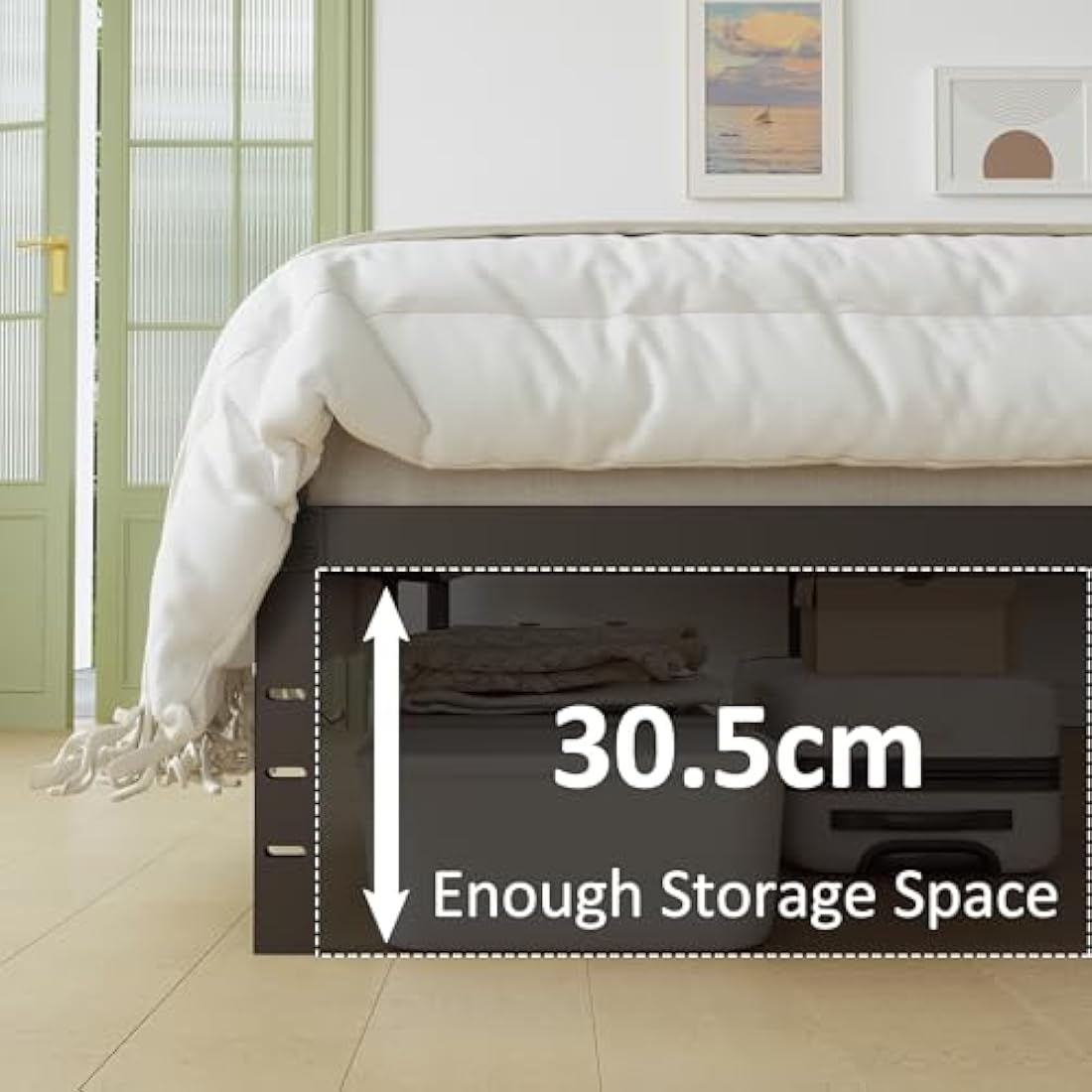 Lutown-Teen Super King Bed Frame 6ft with Curved Headboard, Heavy Duty Metal Bed Frames Super King Size with Steel Slats, 36 cm High, Ample Storage Underneath, Noise Free, Easy Assembly, Black