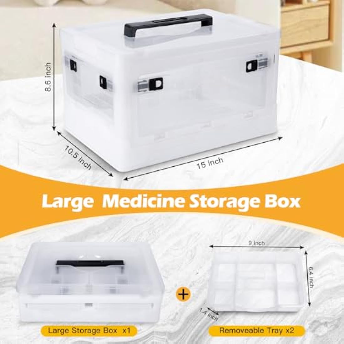 Gifhomfix Extra Large Medicine Storage Box with Handles, First Aid Box Clear Medicine Organiser with Removable Tray, Multipurpose Plastic Medication Storage Box with Wheels