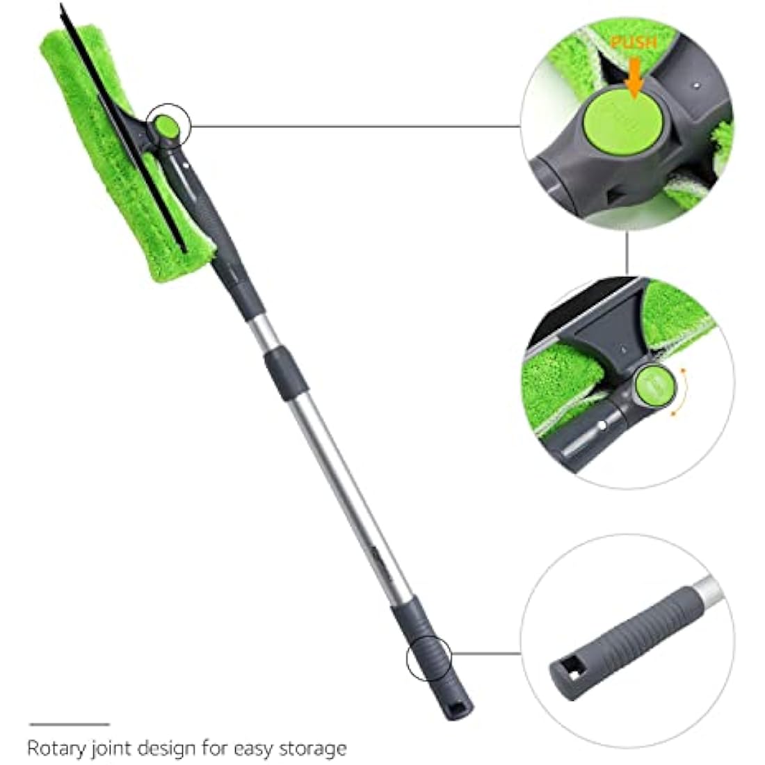 Amazon Basics Extendable Window Squeegee with 180° Rotating Head and telescopic Pole 26''-38''(66cm-96.5cm) , Perfect for Cleaning Windows, Mirrors, Tiles, Green