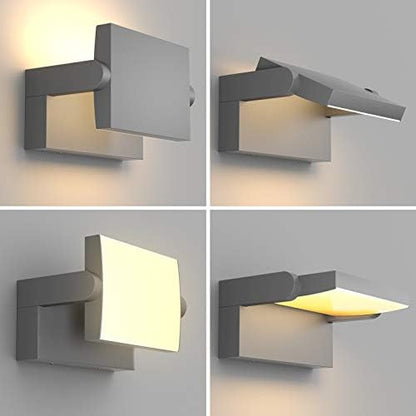 Klighten 24W LED Wall Light Outdoor Indoor Waterproof IP65 Adjustable Lamp Modern Outside Light Aluminum Wall Lighting for Entrance Garden Balcony, Dark Gray, Warm White 2700K-3000K