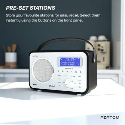 DAB/DAB+ & FM Portable Digital Radio | Leather Design | Bluetooth | Rechargeable Battery | Dual Alarms & Sleep Timer | Perfect for Home, Office or Outdoors | AZATOM Spitalfields 2 (Black)