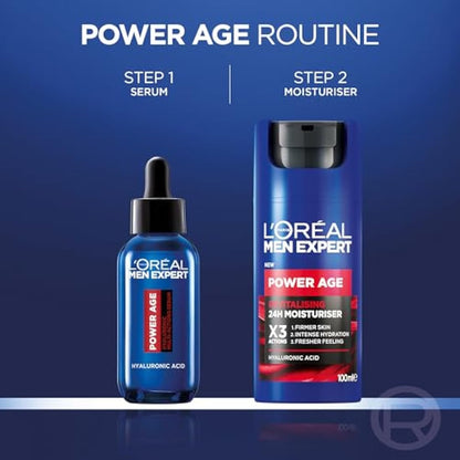 L’Oréal Paris Men Expert Power Bundle Gift Set for Men, Revitalising Moisturiser XL 100ml and Multi-action Serum 30ml, Power Age Duo With Hyaluronic Acid, for Dull and Dry Skin