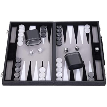 Engelhart - 250509 - Large Luxury Backgammon 18 Inches - 45 cm - Faux Leather & Felt Inlay - Pearl Dice & Chips + 2 Cups - Strategy Game - Pro & Leisure