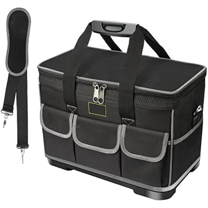 Noosverl Tool Bag, Multifunctional Rigid Tool Bag Organiser Toolcase with Adjustable Shoulder, Black, 40 x 23 x 28 cm,electrician tool bag