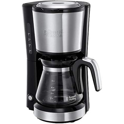 Russell Hobbs Kaffeemaschine Klein [Brausekopf für optimale Extraktion&Aroma] Compact (1 bis 5 Tassen, 0,6l Glaskanne, inkl Permanentfilter, Warmhalteplatte) kompakte Filterkaffeemaschine 24210-56
