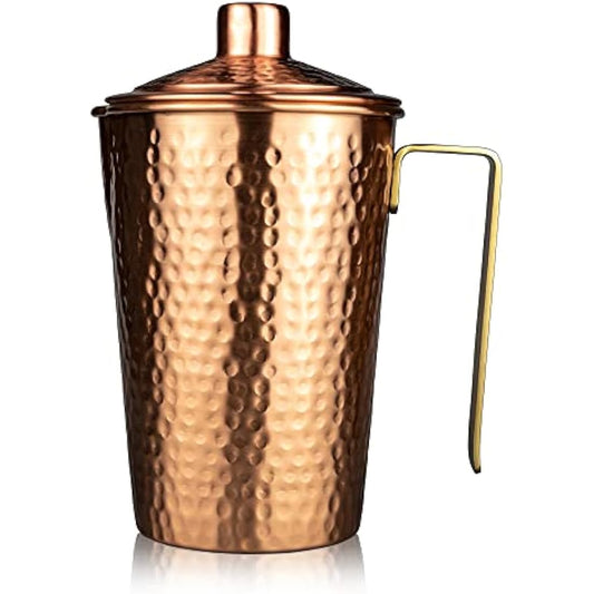 Kosdeg - Copper Pitcher With Lid - 44 Oz - Drink More Water, Lower Your Sugar Intake And Enjoy The Health Benefits - Pure Copper Handmade Hammered Jug, The Best Bedside Carafe - Heavy Gauge
