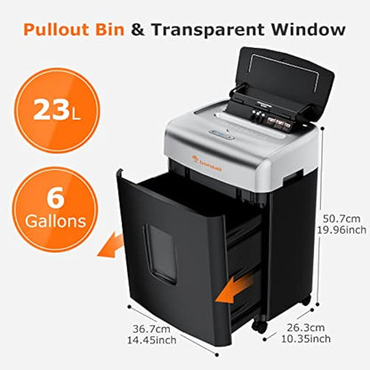 Bonsaii 110-Sheet Auto Feed Office Paper Shredder, 30 Mins Continuous Micro Cut Heavy Duty Paper Shredder, Manual 12-Sheet Home Office Credit Card Shredder with 4 Wheels, 23L Bin (C233-B upgrade)