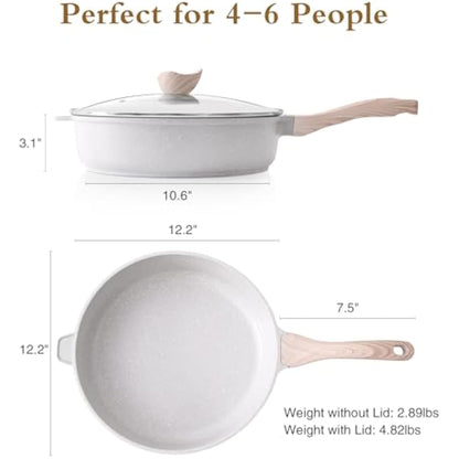 Kordisen Nonstick Ceramic Deep Frying Pan, 30 cm Non Toxic Large Skillet with Lid, Healthy Jumbo Cooker, Saute Pan for Cooking, Induction Cookware, PFOA & PFAS Free