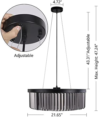 Wellmet Black-Crystal Chandelier for Foyer Dining Room, 6 Lights Modern Crystal Pendant Light, Vintage Ceiling Lighting Fixture for Kitchen Island, Living Room, Bedroom, Hallway, W-21.65”