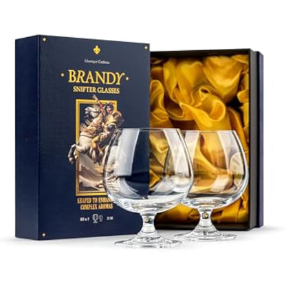 GLASSIQUE CADEAU Large 620 ml Crystal Brandy and Cognac Snifter Glasses | Set of 2 | Short Stem Giant Sniffer Bowls | Drinking and Tasting Glassware for Armagnac