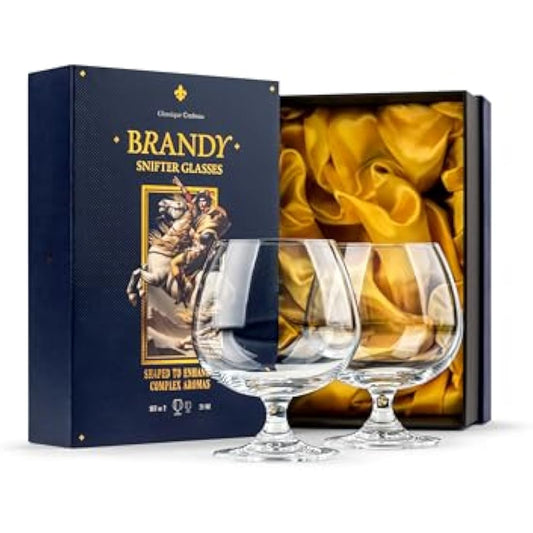 GLASSIQUE CADEAU Large 620 ml Crystal Brandy and Cognac Snifter Glasses | Set of 2 | Short Stem Giant Sniffer Bowls | Drinking and Tasting Glassware for Armagnac