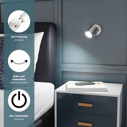 ledscom.de 2 pcs. Wall spot WAIKA Switch Chrome matt LED lamp White 3-Step dimming 609lm