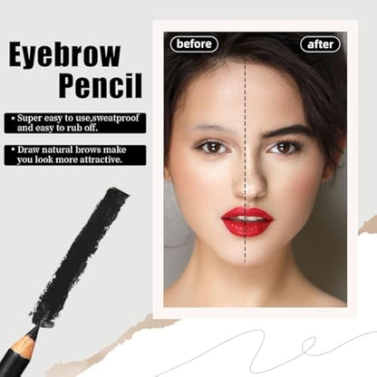 Go Ho 12 PCS Black Eyebrow Eyeliner Pencil Set, Waterproof Eyebrow Pencil,Long-lasting Sweat-proof Eyeliner Makeup Brow Tint Pen（Black）