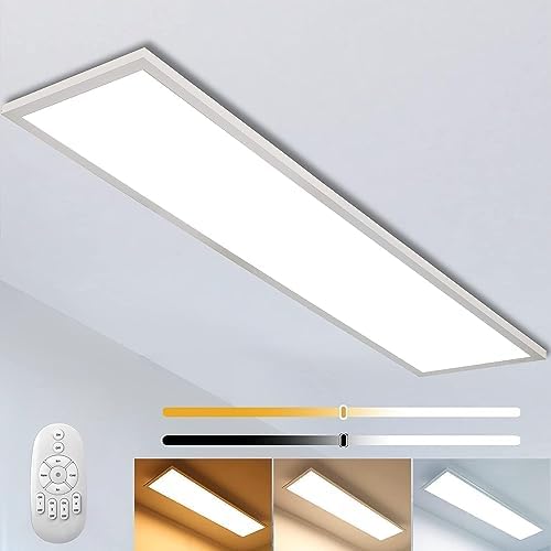 Dimmable LED Ceiling Light Panel 120 x 30 cm with Remote Control, 40 W Ceiling Lamp with Strong Brightness, 2700K - 6500K Warm, Natural and Cool White Lamp for Office, Workshop, Living Room