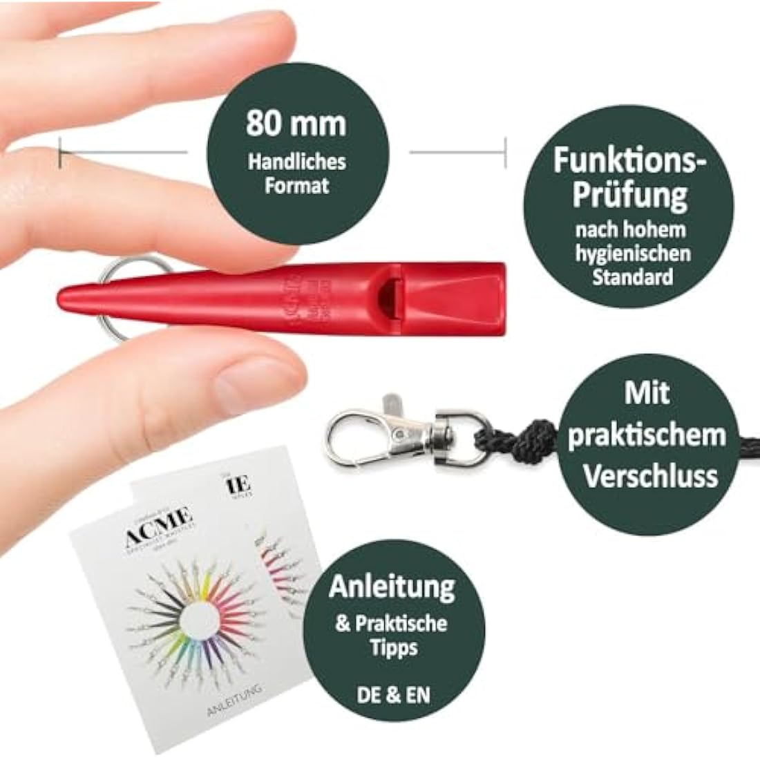 ACME Dog Whistle No. 210.5 + Whistle Band Included, Original from England, Ideal for Dog Training, Robust Material, Standard Frequency is Loud and Wide-Reaching (Carmine Red)