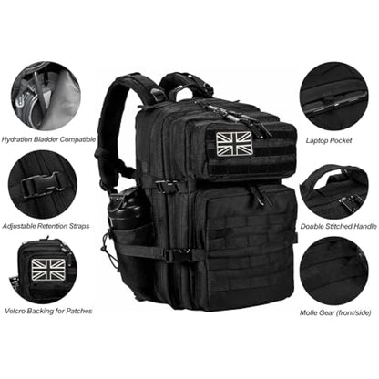 LHI Military Tactical Backpack for Men and Women 45L Large waterproof Rucksack for School, Hiking, Trekking, Hunting