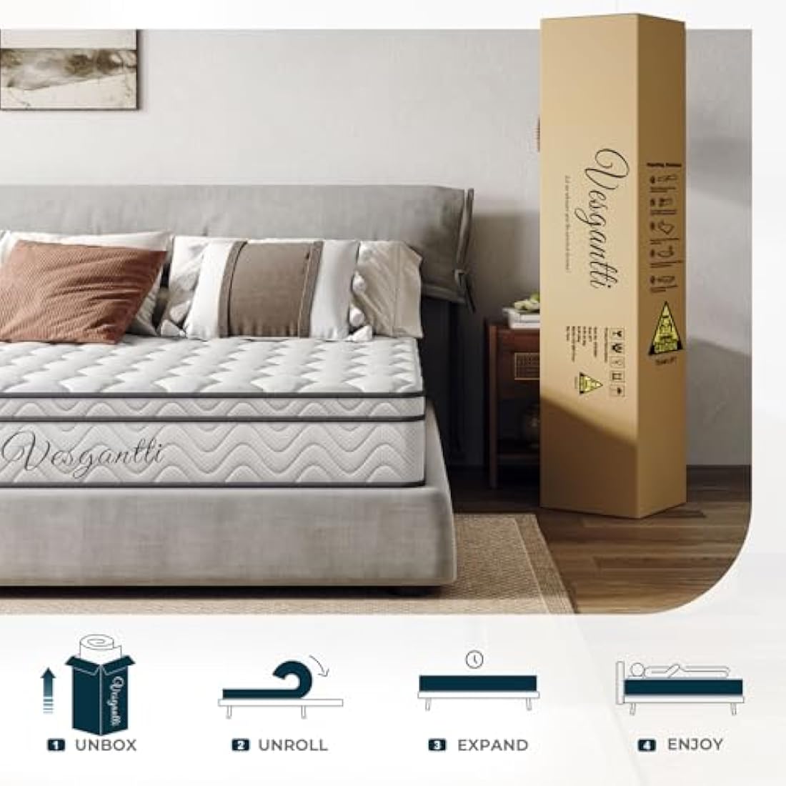 Vesgantti European Small Single Mattress 80x200cm - 10.3 Inch Hybrid Mattress with Breathable Foam and Individually Pocket Spring - Medium Firm, Classic Box Top Collection