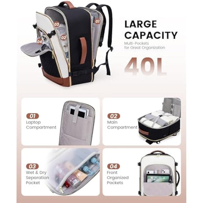 LOVEVOOK Travel Cabin Backpack Womens Large Hand Luggage Rucksack Bag for Plane 40L Weekend Overnight Carry On Bag Waterproof 17 inch Laptop Backpack Ladies Maternity Hospital Bag