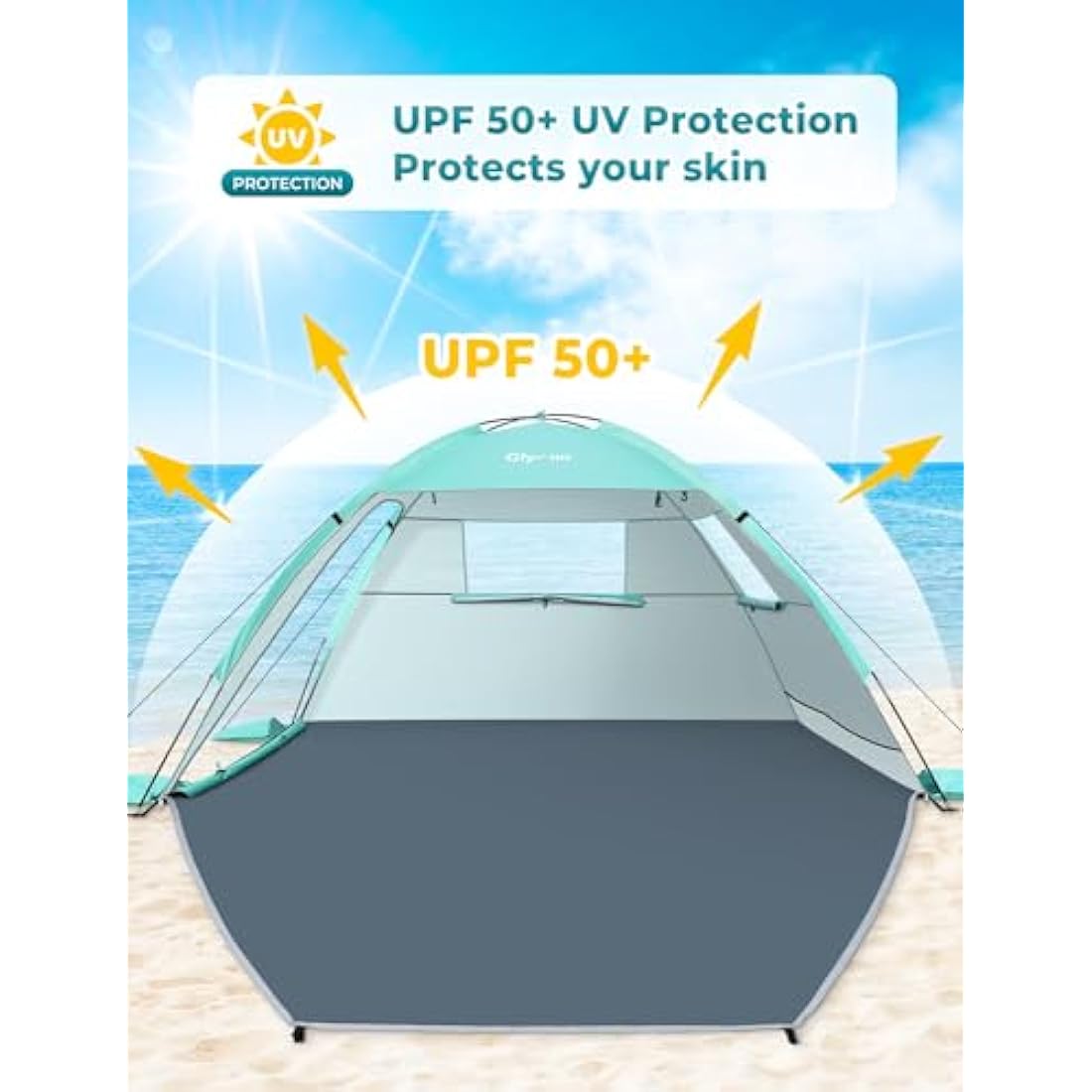 Glymnis Beach Tent Large for 2-3 Person, Portable UV Protection Beach Sun Shelter Lightweight Sun Shade Tent for Beach, Garden, Fishing, Picnic