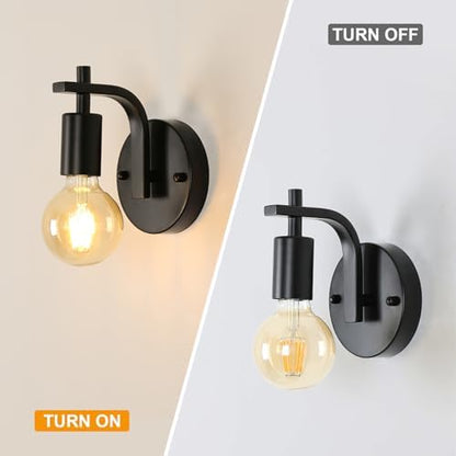DELIPOP 4 Pack Industrial Wall Lights, Black Metal Wall Lamps, E27 Vintage Wall Sconce Lights, Wall Lighting Fixtures for Living Room, Bedroom, Kitchen, Hallway, Restaurant, Not Included Bulb