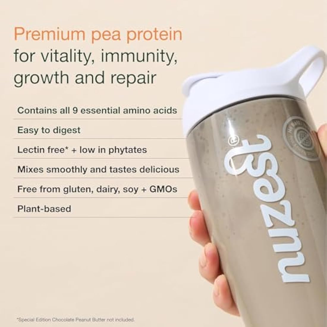 Vegan Protein Powders by Nuzest - Clean Lean Protein - Rich Chocolate - Plant Based Pea Protein Shake - Low Calorie & Low Carb - Gluten Free - Dairy Free - 500g (20 Servings)