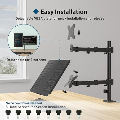 BONTEC Monitor Arm with Laptop Tray, Laptop Desk Mount for 13-27 Inch Screen and 17 Inch, Height Adjustable Full Motion VESA Mount, Tilt Swivel 360° Rotation, Cable Management Included