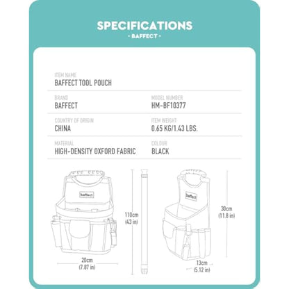 Baffect Electrician Tool Pouch - 20 Pockets Canvas Tool bag With Adjustable Belt, Heavy Duty Professional Waist Work Pouch for Technicians