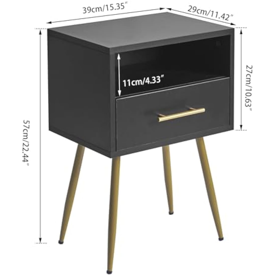 IBUYKE Nightstand, Mid-Century Modern Bedside Table with Legs, Minimalist and Practical End Side Table with 2 Tiers Storage Space, for Bedroom, Living Room, Black WNS004B