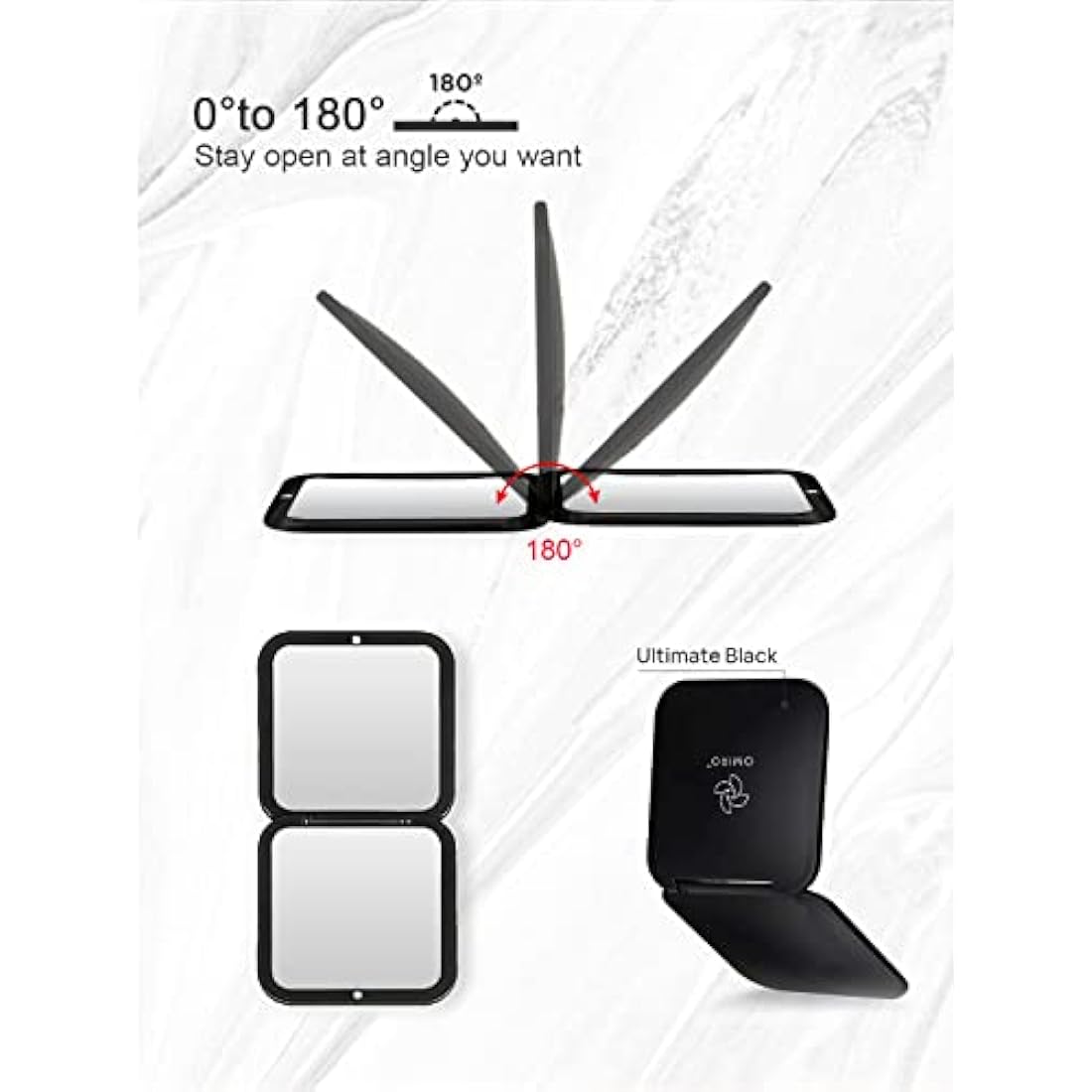 OMIRO Compact Mirror, 1X/10X Magnifying Travel Mirror, Pocket Mirror for Handbag-Foldable, Lightweight, Square, 8.9 cm (Black)