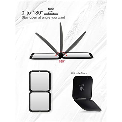 OMIRO Compact Mirror, 1X/10X Magnifying Travel Mirror, Pocket Mirror for Handbag-Foldable, Lightweight, Square, 8.9 cm (Black)