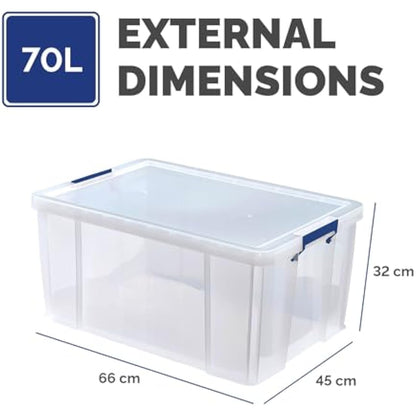 BANKERS BOX 70L Plastic Storage Box with Lids, ProStore Super Strong Stackable Plastic Storage Boxes (30 x 48 x 38.5cm), Clear