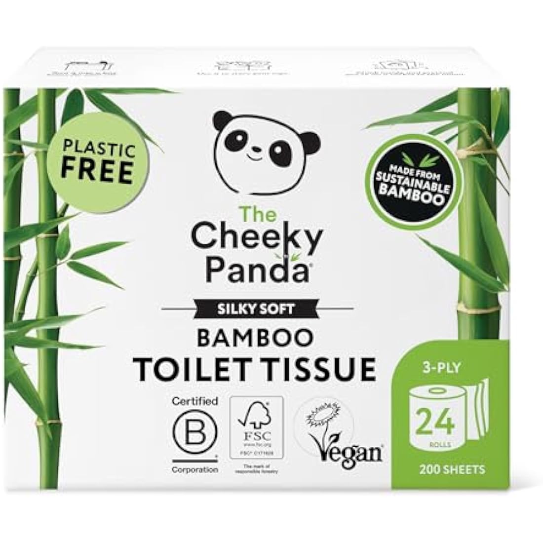 The Cheeky Panda Bamboo Toilet Rolls Bulk Buy – 24 Rolls of 3 Ply Toilet Paper | Plastic Free Packaging and Sustainable Tissue Paper | White