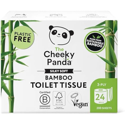 The Cheeky Panda Bamboo Toilet Rolls Bulk Buy – 24 Rolls of 3 Ply Toilet Paper | Plastic Free Packaging and Sustainable Tissue Paper | White