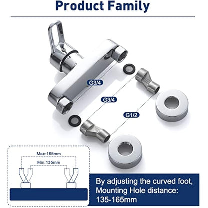 Namuoto Shower Mixer Taps Bar Chrome Wall Mounted Shower Faucet Brass Manual Shower Mixer Valve Control Switch Bath Tap for Cold and Hot Water, G1/2" Upper Outlet