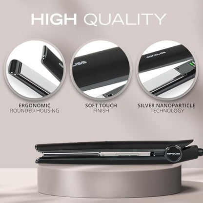 Corioliss C1 Hair Straightener for Women | Professional Titanium Plates | Ionic Flat Iron | Temperature Control 120°C to 235°C | Straightening and Waves | Travel Case | UK Plug | Black Chrome