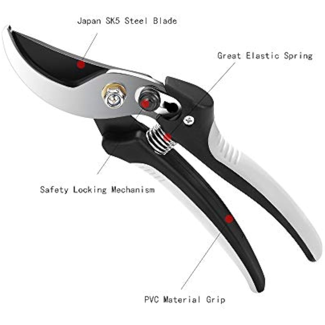 Pruning Shears Tree Trimmers Secateurs Hand Pruner Stainless Steel Blades Professional Garden Clippers Bypass Secateurs with SK-5 Steel Blade and Locking Mechanism for Branches Stems and Flowers