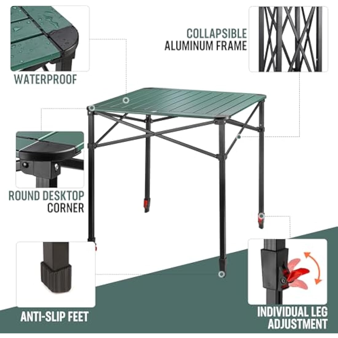 VILLEY Camping Table Folding, Lightweight Roll Up Aluminum Camp Table with Carry Bag, Adjustable Height Portable Outdoor Table for Picnic, Beach, Hiking, Fishing, Large