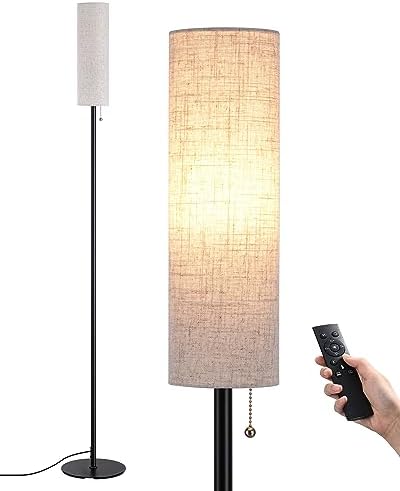EDISHINE Floor Lamp, Standing Lamp with Rounded Linen Lampshade, Floor Lamps for Living Room, Bedroom, 165cm, E27 Socket(9W LED Dimmable Bulb Included), Magnetic Remote Control, Black