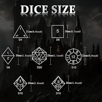 D&D Hollow Metal Polyhedral Dice Set for RPG and Tabletop Games - 3D Silver Blue
