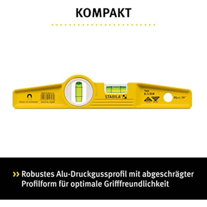 Stabila Type81SREM 25cm/10-inch Rare Earth Magnetic Spirit Level with Holster, Yellow/Black