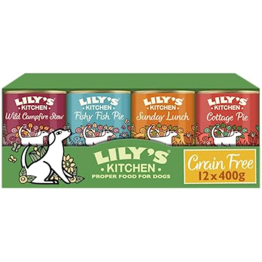 Lily's Kitchen Natural Adult Wet Dog Food Tins Grain-Free Recipe Variety Pack 12x400g