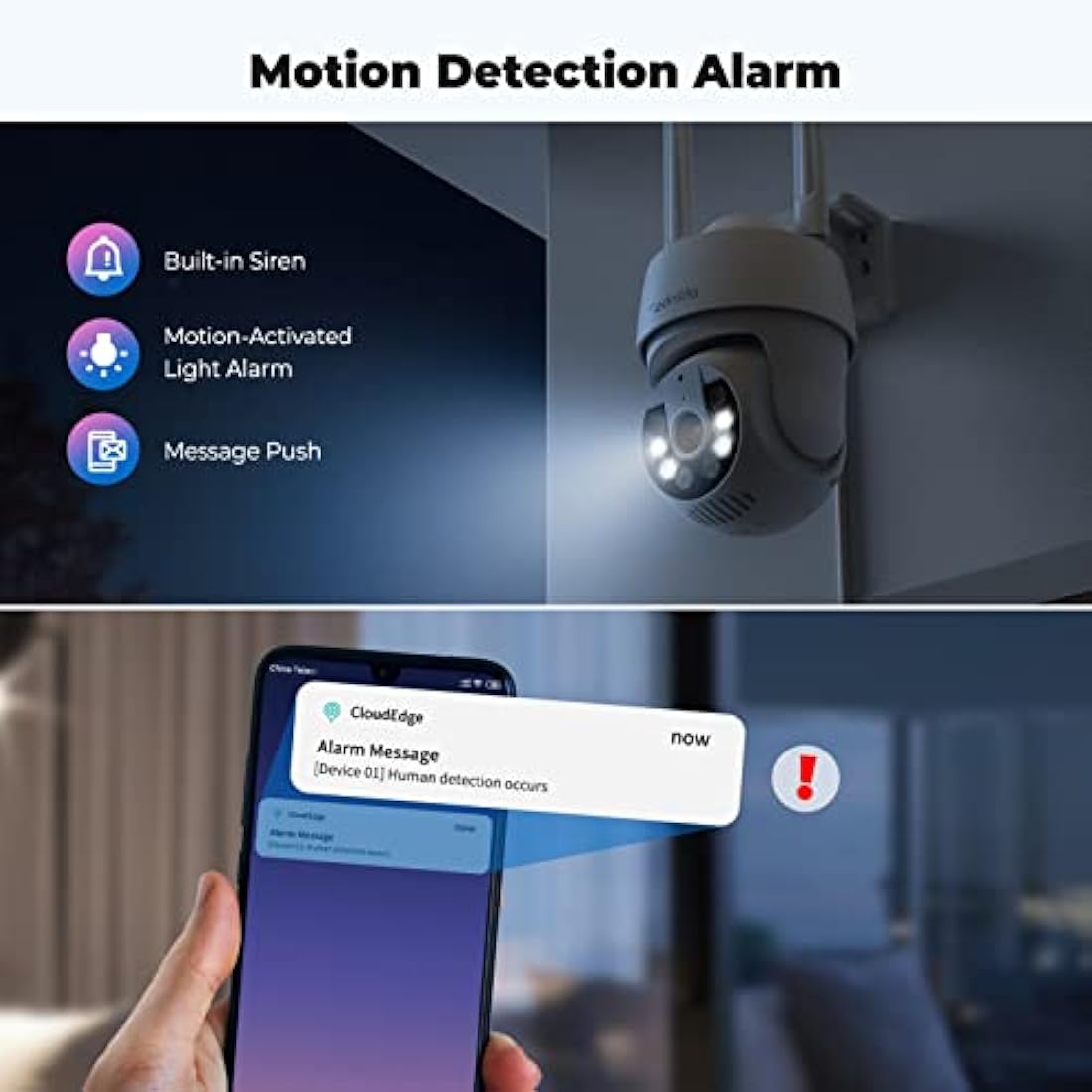 Codnida 2K Security Camera Outdoor, 360° PTZ WiFi Camera, CCTV Camera with 24/7 Recording, PIR Human Detection, Sound and Light Alarm, Support 16-128G SD Card, Works with Alexa