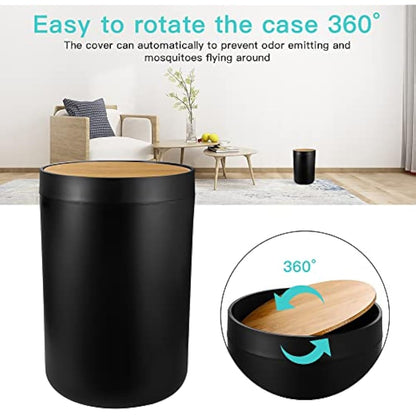 JOTOM 7 Pieces Bamboo Bathroom Accessories Bathroom Accessory Set Luxury Plastic Bath Accessories Set Toothbrush Holder Tumbler Toilet Brush Qtip Holder Soap Dish Trash Can Soap Dispenser (Black)