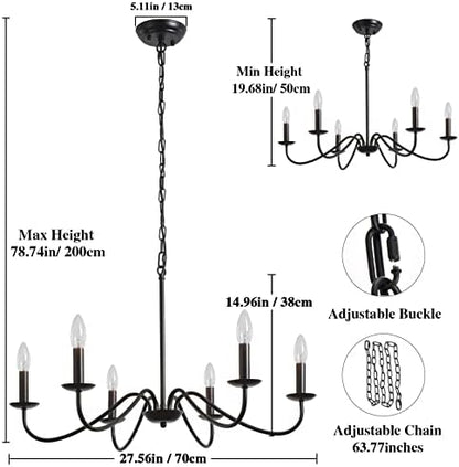 MRHYSWD Black Chandeliers Ceiling Lights Living Room, 6 Lights Pendant Light Fitting Industrial Ceiling Lighting for Kitchen Dining Room Bedroom Hall, Height Adjustable, E14 Bulbs (Exclude)
