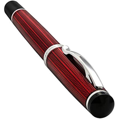 Xezo Incognito Fountain Pen, Fine Nib. Burgundy Red Layered Lacquer with Pure Platinum Plating. Handcrafted and Guilloche Engraved. Limited Edition, Serialized