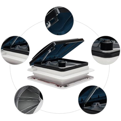 CLEADONG Roof Vent Fan, 12V 5W Universal RV Camper Van Motorhome Caravan Skylight with 4 LED and 6 Speed Gears, Manually Operated Roof Vent for RV Motorhome, White, Black
